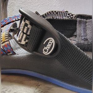 Chaco Black and Blue Sandals with Patterned Straps